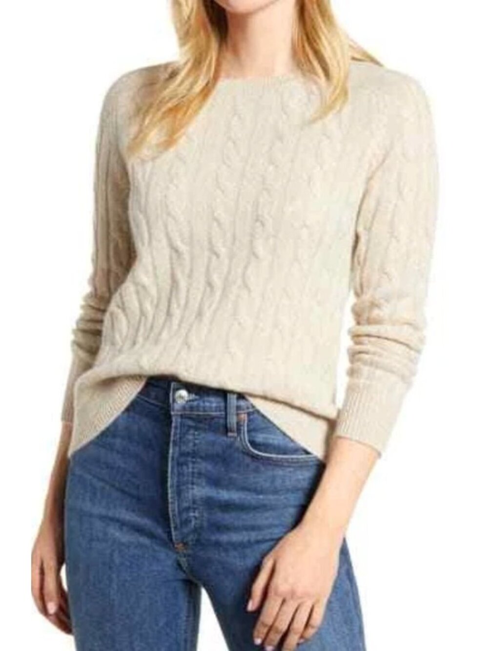 1901 Cashmere Cable Crew Sweater In Oatmeal Size XS